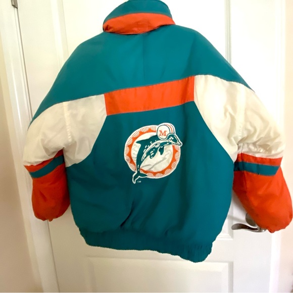 Vintage Miami Dolphins L Puffer Jacket Full Zip Old Logo NFL Game Day 80s - Picture 3 of 15
